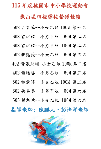龜山區田徑選拔榮獲佳績